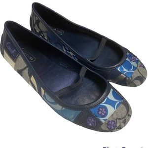Coach Jessie Square Toe Blue Patchwork Ballet Flats
